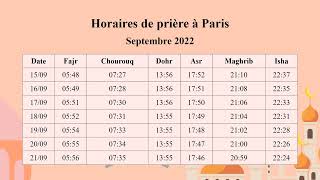 Horaires de prière à Paris pour Septembre 2022 [upl. by Cindy284]