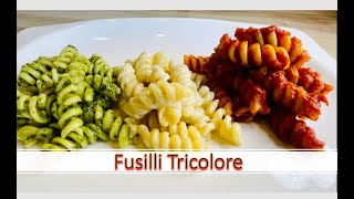 Fusilli Tricolore 3 different sauces quickly explained Pesto Parmisan and Tomato Sauce [upl. by Billy]