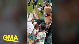 NFL player throws touchdown ball into the stands and you wont believe who caught it [upl. by Abbub910]