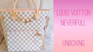 Unboxing LOUIS VUITTON NEVERFULL MM DAMIER AZUR CANVAS  Pink Interior [upl. by Coleville]