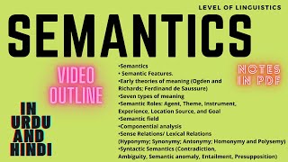 Semantics  Features  Meaning  Roles  field  Lexical Relations  Syntactic Semantics PDF Notes [upl. by Henriques]