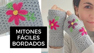 GUANTES SIN DEDOS SUPER FÁCILES con flores bordadas  TUTORIAL PASO A PASO [upl. by Edelstein53]