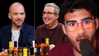 John Oliver LOSES IT on Hot Ones  Hasanabi reacts [upl. by Ennairda]