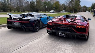 Bugatti Chiron Pur Sport races Lamborghini Aventador SVJ Roadster [upl. by Arolf]