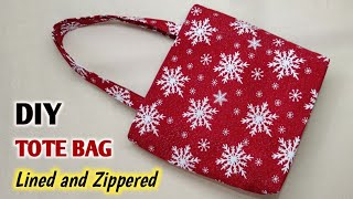 DIY Tote Bag with Lining for Daily Use  Zippered Tote Bag Tutorial  Handbag Cutting and Stitching [upl. by Careaga]