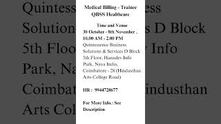 Medical Billing  Trainee QBSS Healthcare [upl. by Nakashima]