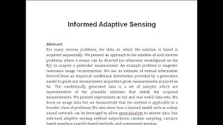 Informed Adaptive Sensing [upl. by Jehoash]