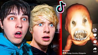 Reacting to TERRIFYING Tik Toks  Sam and Colby [upl. by Aitnuahs]