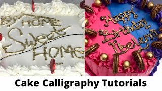 HOW TO WRITE ON A CAKE IN GOLD COLOUR CAKE CALLIGRAPHY TUTORIALS FOR BEGINNERS KELAKALU [upl. by Aran]