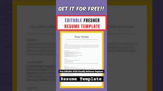 Free Editable ATS Friendly Fresher Resume Template For Software Engineer Roles 🔥 [upl. by Zaria]