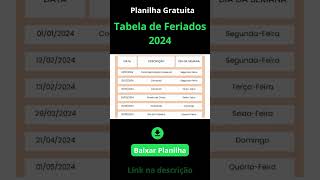 Tabela de Feriados 2024 Gratuita [upl. by Ettesel969]