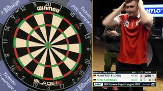 IS THIS THE PERFECT LEG Niko Springer hits a ninedarter at the PDC Europe Super League [upl. by Enomyar322]