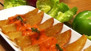 Patatas Bravas Recipe  Golden fried potatoes with Spanish hot sauce [upl. by Haelhsa573]