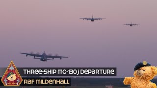 BEAUTIFUL THREESHIP MC130J COMMANDO II HERCULES DEPARTURE quotSTRIX 50quot FLIGHT • RAF MILDENHALL [upl. by Eiramalegna135]