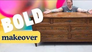 Did I Ruin it Transforming a 50 dresser into a VIBRANT showpiece [upl. by Eniarol]