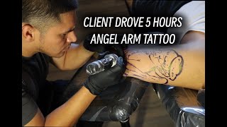 Angel Arm Tattoo  Using Acus M1 Tattoo Machine [upl. by Falkner762]