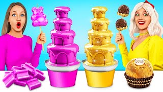 Gold vs Pink Food Challenge  Eating Only One Color Food by MEGA GAME [upl. by Bowlds]