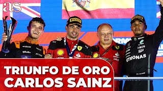 CARLOS SAINZ gana el GP de SINGAPUR y QUEJA de FERNANDO ALONSO por radio [upl. by Nodla]