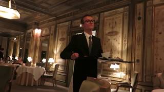 Waiter elegantly bringing the Pigeon at 4 Michelin Star Restaurant Pavillon Ledoyen in Paris [upl. by Perkoff]