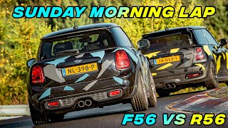 Sunday morning lap with 2 MINI Coopers F56 vs R56  Nürburgring Touristenfahrten [upl. by Erna]