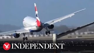 Storm Eunice BA jet almost flips over during Heathrow landing [upl. by Chaves495]