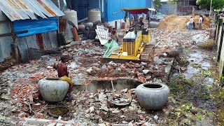 Perfect New Project Bulldozer Komatsu D21A Pushing Soil Filling in Cracked Old House amp 5ton Truck [upl. by Solrak855]