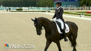 Liz HallidaySharp leads the way for US eventing team in dressage  Paris Olympics  NBC Sports [upl. by Ekyt]