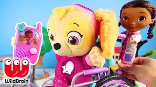 TOY PLAYSET with Paw Patrol Skye visiting Nick JR Doc McStuffins  Ellie Sparkles Toys and Dolls [upl. by Madid927]