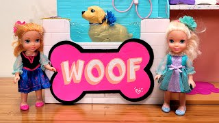 Pet Spa  Elsa amp Anna toddlers  grooming salon  Barbie dolls [upl. by Hakan]