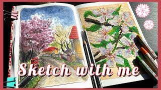 Spring sketchbook spread 😊 graphitint watercolours amp oil pastels 🎨🌺 [upl. by Aggri]