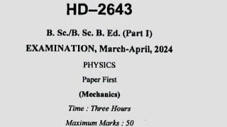 Bsc First Year Physics First Paper 2024  Durg University 2024  Bsc Paper 2024  Mechanics [upl. by Klement]