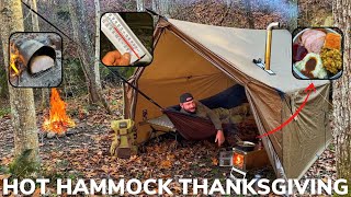 Solo Overnight Thanksgiving Special Testing a Hammock Hot Tent In The Woods with a Turkey Dinner [upl. by Jone]