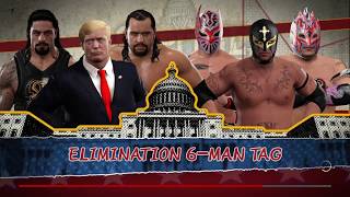 WWE 2K17 Rey MysterioSin CaraKalisto VS TrumpRusevReigns Requested 6Man Elimination Tag Match [upl. by Peednam639]