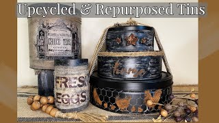 Trash To Treasure Tin Canisters To Primitive DIY Home Decor  Decoupage Labels [upl. by Lindsey]