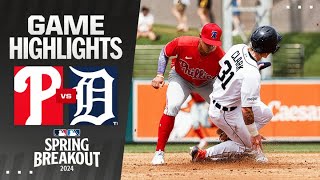 Phillies vs Tigers Spring Breakout Game Highlights 31624  MLB Highlights [upl. by Templia]