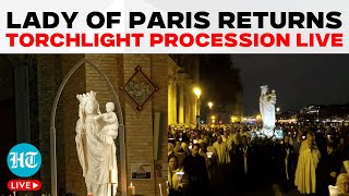 Notre Dames Historic Night LIVE  Virgin Statue Returns  Paris Cathedral  Torchlight Procession [upl. by Clementi]