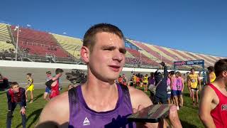 Mitchell Hiatt of Onsted reacts to winning D3 MHSAA cross country title [upl. by Ariuqahs]