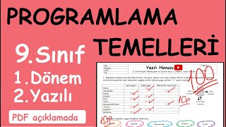 Programlama Temelleri 9 Sınıf 1 Dönem 2 Yazılı Soruları test Kur 1 PDF açıklamada [upl. by Tannenbaum]