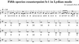 Fifth species counterpoint in Lydian mode for four voices [upl. by Meekyh]