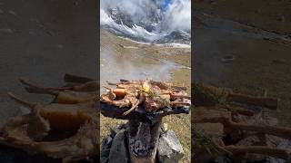 Kütük Ocakta Kuzu Pirzola Pişirme 🏔️🥩  Cooking lamb chops on a wood stove [upl. by Arocet]