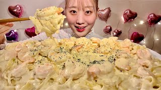 ASMR Creamy Shrimp Pasta【Mukbang Eating Sounds】【English subtitles】 [upl. by Yelena657]