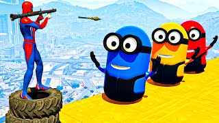 ✅GTA5 Epic Ragdoll RED SPIDERMAN VS RED MINION VS GREEN MINION Funny Fails Jumpgta5 [upl. by Esyak]