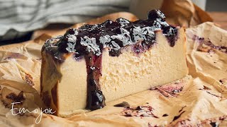 Blueberry Burnt Basque Cheesecake  Emojoie ASMR cooking [upl. by Thistle]