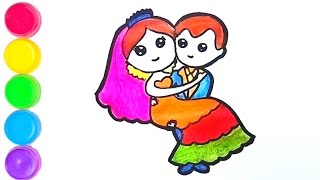 Easy Cute Bride and Groom Drawing Painting amp Coloring For Kids and Toddlers Child Art [upl. by Sonja]