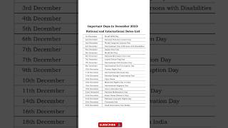 December 2023  Important National and International days with Date  Best for Competitive Exam [upl. by Cardinal]