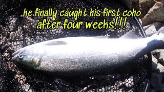 BEACH FISHING FOR COHO SALMON  MY FRIEND FINALLY CAUGHT HIS FIRST ONE AFTER FOUR WEEKS [upl. by Menis331]