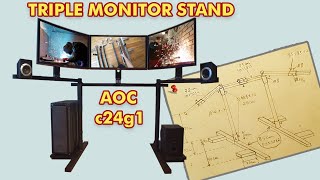 DIY  TRIPLE MONITOR STAND for AOC monitors  SKETCH [upl. by Nosimaj]