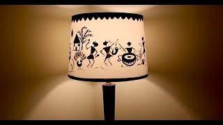 DIY lampshade makeover  Monochrome painting  Warli art Indian Tribal painting [upl. by Finnie]