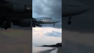 OLD FOOTAGE Thai Airways Boeing 747400 landing at Phuket aviation ttail thailand phuket [upl. by Aicineohp]