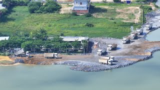 Best Shantui Dozer Driver Pushing Stone Filling Lake With Heavy 25T Dump Truck [upl. by Klimesh177]